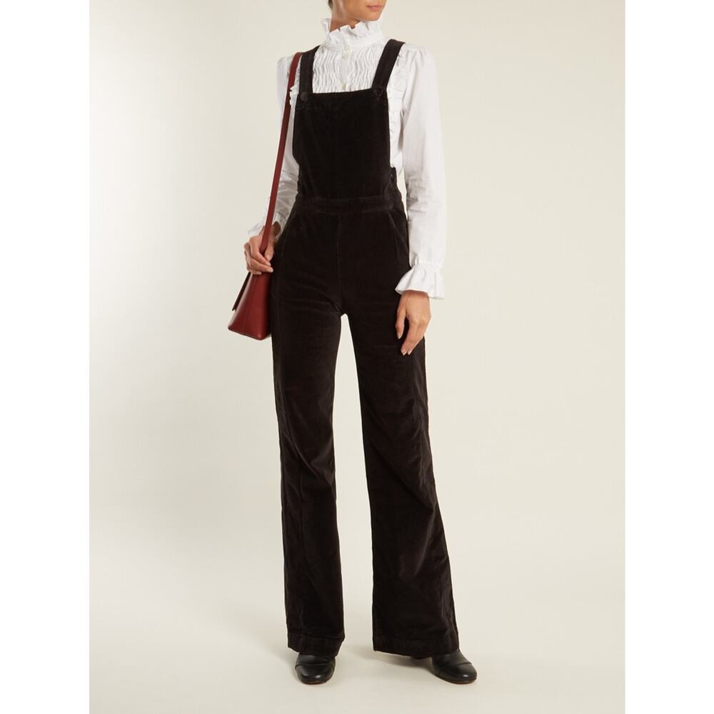 FRAME Le Velveteen Velvet Jumpsuit In Black Wide Leg Overalls Size XS Sexy Chic - Picture 2 of 16